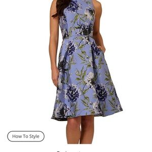 Adrianna Papell Blue Floral Midi Dress